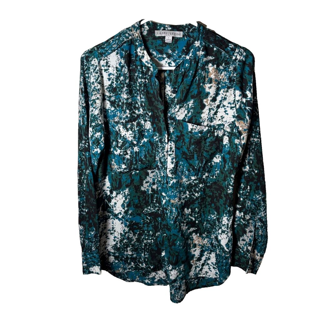Larry Levine Blouse Women's Small V-Neck Printed Long Sleeve Shirt Top